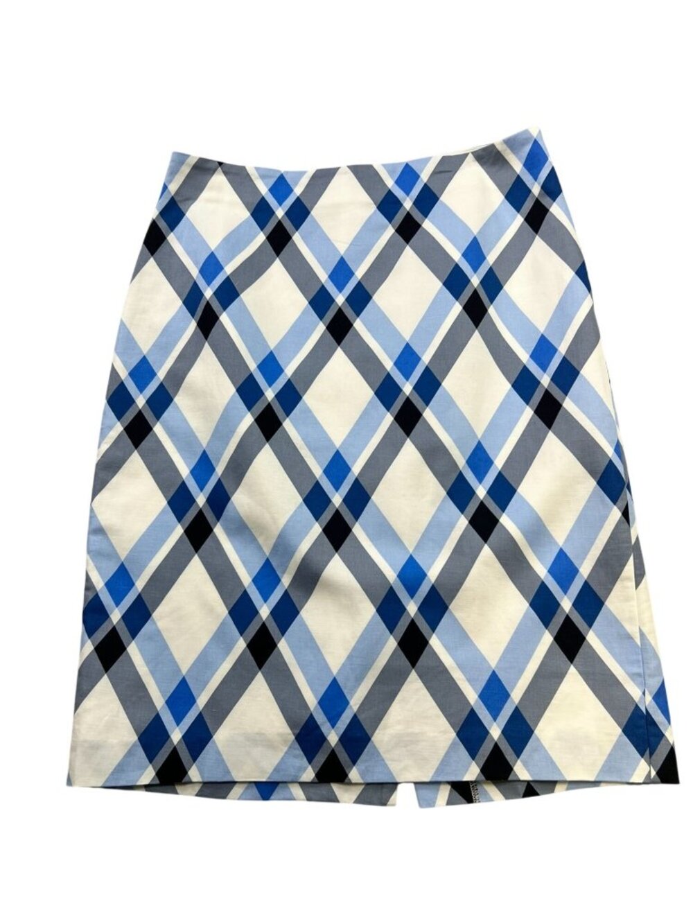 Ann Taylor Womens A-Line Mini Skirt Size 10 Blue White Plaid Linen Blend Preppy